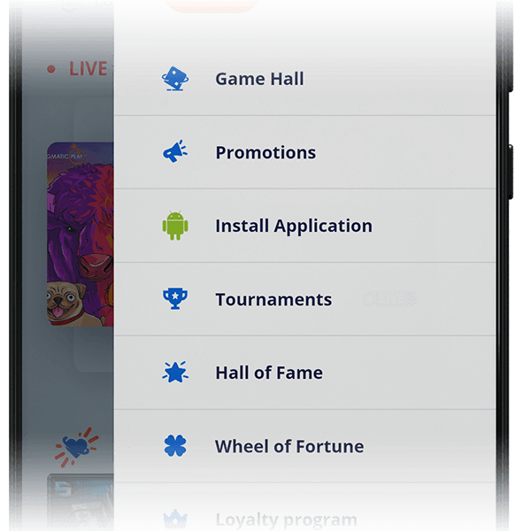Vulkan Vegas mobile menu with an install option