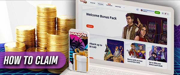 Coins and Vulkan Vegas page with bonuses for beginners