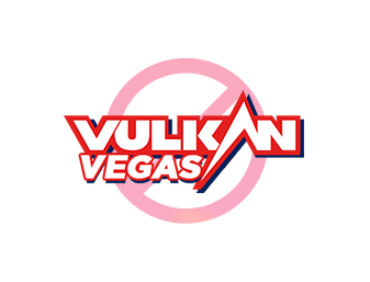 Le logo de vulkan vegas avec une icône d'arrêt derrière lui.