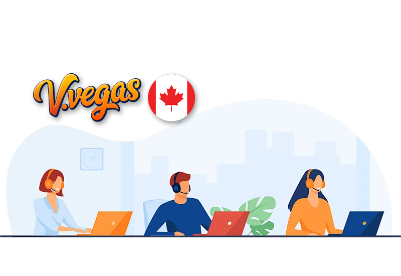 Call center illustration and Vulkan Vegas logo